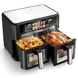 13QT Dual Basket Air Fryer Oven, 2800W Dual Zone Air Fryer with Smart Sync & Match Cook, Independent Temperature Control, 10-in-1 Digital Touchscreen Countertop Toaster Oven for Family Meals, Black