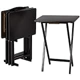 Amazon Basics Portable Foldable TV Tray Table with Storage Rack, Space-Saving Design, 15" x 19" x 26", Black, 4-Pack