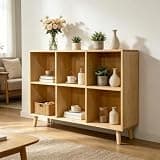 hfckjsa 6 Cube Storage Shelf, Freestanding Open Bookcase with Legs, Natural Wood Cubby Bookshelf Organizer for Living Room, Bedroom, Office, Entryway
