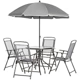Gray Outdoor Dining Table and Chair Set with Umbrella, Patio Furniture Set for Backyard Garden, Patio Dining Set, Outdoor Furniture Set, Garden Table Set, Backyard Dining Set, Garden Table and Chairs