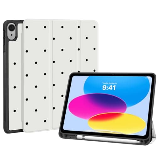 Fycyko Trifold Stand Case for iPad (A16) 11th/10th Generation (2025,2022), iPad 11/10.9 Inch with Pencil Holder, Cute Trendy Polka Dot Pattern Aesthetics Stylish Design Protective Cover-White