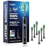 7AM2M Sonic Electric Toothbrush with 6 Brush Heads for Adults&Kids, One Charge for 120 Days, Wireless Fast Charge, 5 Modes, 40000VPM Powered Toothbrush, 2 Minutes Built in Smart Timer (Black)