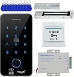 Tuya WiFi Fingerprint Door Access Control System Kit, IP68 Waterproof RFID Keypad with 180KG Magnetic Lock, 10 Key Fobs, Power Supply & Exit Button, App Remote, for Home Office Outdoor (F20K+180KG)