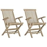 DXKDUSOKJ Solid Teak Wood Folding Patio Chairs 2 Pcs Gray 22x24x35 Inches Outdoor Seating with Slatted Design and Armrests for Garden