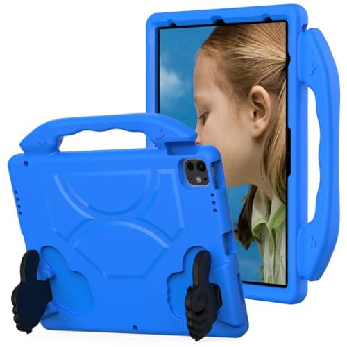 Compatible with iPad Air 13 Inch M2(2024)/Pro 13 inch (2024) M4 Kids Case,Impact-Resistant Shell Compatible with iPad Air 13 Inch Lightweight EVA Case with Carry Handle and Kickstand (Blue)