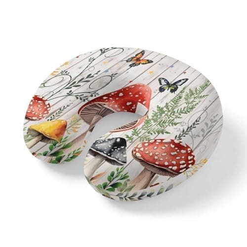 ZFUNCING Travel Pillows U-Shaped Neck Pillow Farm Mushroom Butterfly Leaves Ergonomic Memory Foam Pillow Head Cushion,Vintage Wood Grain Soft Portable Neck Pillows for Office Airplane Car Train