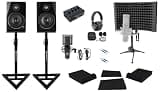 Rockville ROCK-U MINI Bundle: USB Recording Audio Interface, RCM PRO Condenser Microphone, APM5B v2 Pair 5.25 in Active Studio Monitor Speakers, RVSM1 Adjustable Stands, Headphones, Cables, 9-items
