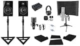 Rockville ROCK-U MINI Bundle: USB Recording Audio Interface, RCM PRO Condenser Microphone, APM5B v2 Pair 5.25 in Active Studio Monitor Speakers, RVSM1 Adjustable Stands, Headphones, Cables, 9-items