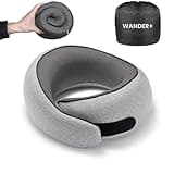 WANDER PLUS Travel Neck Pillow, Pure Memory Foam Neck Pillow for Airplanes, Comfortable Breathable Cover, 360 Degree Support Ergonomic Design Best for Sleeping Plane Train Travel Essentials Max Grey