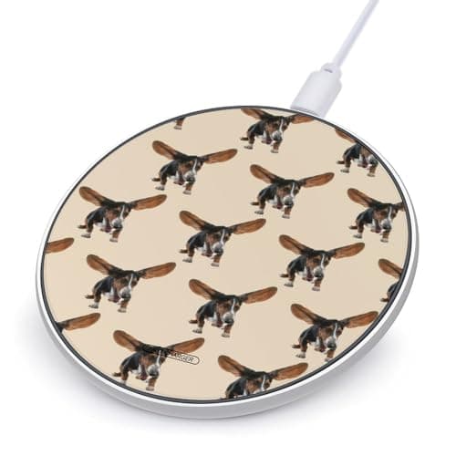 Basset Hound Dog Wireless Charging Pad 10W Max Fast with USB Cable for iPhone Series and Most Phone (No AC Adapter)