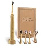 MgcSto Sonic Bamboo Electric Toothbrush for Adults - Rechargeable Electric Toothbrush -4 Pack Bamboo Repalcement Brush Heads| 5 Cleaning Modes Long-Lasting Battery