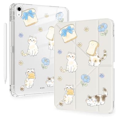 BlHMCASE Cute Kawaii Cat Kitten for iPad (A16) 11th/10th Generation Case 11 Inch/10.9 Inch 2025/2022 with Pencil Holder, Auto Sleep/Wake, White Leather Acrylic Back Detachable Cover