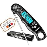 KULUNER Digital Meat Thermometer Instant Read, Waterproof Probe with Backlight & Calibration, Ultra Fast 2-3s Reading, Stainless Steel Kitchen Food Thermometer for Grilling BBQ Cooking Candy - Black