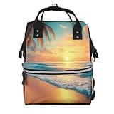 Fuzquwu Tropical Sunset Beach Scene Print Diaper Bag Backpack,Travel Daypack For Mom Dad,Diaper Tote Backpack