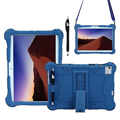 OWSIHNZBF Tablet Case For Huawei MediaPad M5 Lite 10.1 inch,Soft and Light Silicone Shockproof Drop Protective Cover with Kickstand& Shoulder Strap(Dark blue)