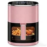 Simple Deluxe 12-in-1 Air Fryer 6.34 Qt, Digital Preset Airfryer with Visible Window, Nonstick and Dishwasher-Safe Basket, Air Fry, Roast, Bake, Dehydrate, Fries, 1700W, Pink