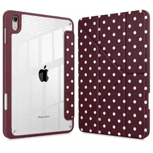 Polka Dot Case for iPad Air 5th/4th Generation 10.9 Inch 2022/2020, Clear Acrylic Back TPU Bumper, Y2K Cute Cover with Pencil Holder, Trifold Stand, Auto Sleep Wake, Shockproof Protective (Red)