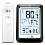 Indoor Outdoor Thermometer Wireless Weather Station, Internal External Thermometer Hygrometer, Home Batteryoperated Temperature Humiditymonitors330 Feet (About 100 Meters) Backlight Display (Black)