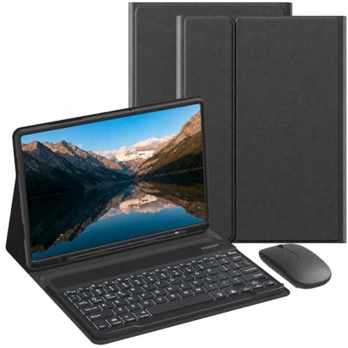 Keyboard Case for Samsung Galaxy Tab S10 Lite & S10 FE & S9 FE 10.9 inch/Tab S9 / S8 11 inch-7 Colors Backlight,Slim Folio Case with Pen Slot Detachable Keyboard with Mouse.(7C Black)