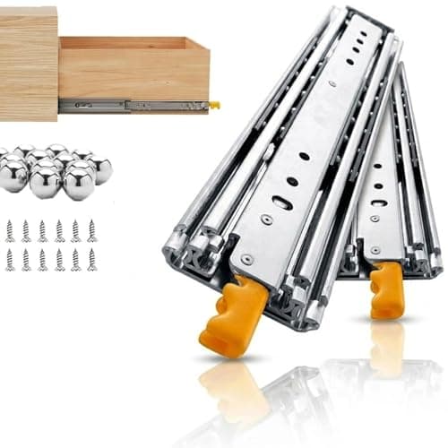 Heavy Duty Drawer Slides 500 Lbs 16 18 20 22 24 inch, 1 Pair Drawer Slides with Lock, Full Extension Side Mount Ball Bearing Locking Rails Track Glides Runners Load 250 Lbs(Yellow,48in-122MM)