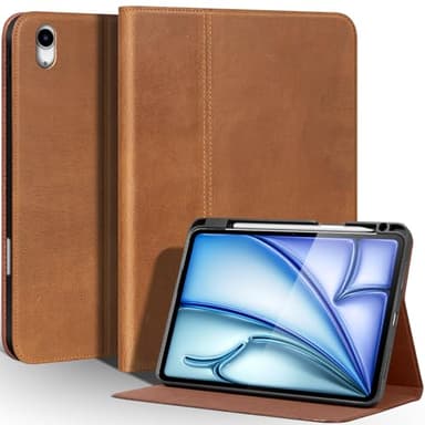 Une Diffe Leather Case for iPad Air 11 Inch M4/M3/M2 2026/2025/2024, iPad Air 10.9 Inch 5th/4th 2022/2020, Top Grain Cowhide,Smart Folio, Pencil Holder, Crazy Horse Leather Cover,Light Brown