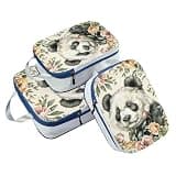 Foldable 3pcs Travel Packing Storage Bags 100% Polyester Travel Space Saver Bags, Boho Chinese Green Panda (3 Set)