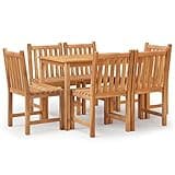 WRJENFSC 7 Piece Patio Dining Set, Solid Teak Wood Outdoor Garden Furniture with Rectangle Dinner Table and 6 Dining Chairs, Fine Sanded Natural Hardwood for Backyard, Deck, and Porch Use