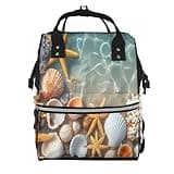 Pioyoku Seashell On The Beach Print Diaper Bag Backpack -Multifunction Travel Baby Diaper Bag,Baby Bags For Girls Boys