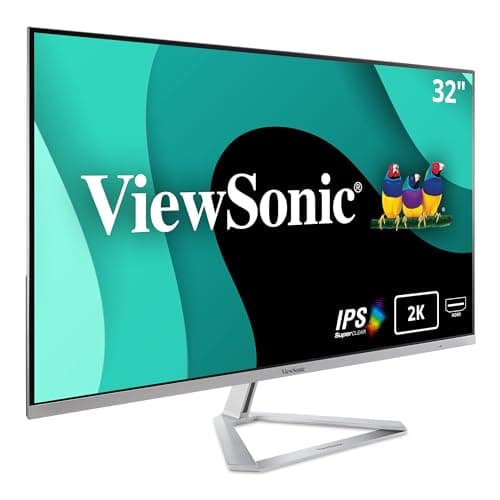 ViewSonic VX3276-2K-MHD 32 Inch 1440p Monitor, IPS with Screen Split Capability and Eye Care Technology for Home and Office Entertainment, Ultra-Thin Bezels, DisplayPort, and HDMI Inputs