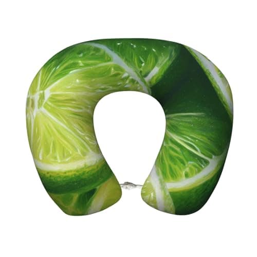 ZSUUGJ Green Lime Slices Memory Foam Travel Pillow, Soft U-Shaped Neck Support with Washable Cover and Adjustable Snap for Travel & Rest