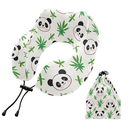 FENOCHE Cute Panda Faces Memory Foam Travel Neck Pillow Ergonomic Neck Support Cushion Portable Plane Accessories for Airplane Car Office Sleep Rest