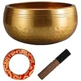 Singing Bowl, Handcrafted Himalayan Tibetan Brass Meditation Yoga Sound Bowl, 4.3 in, 11 cm, Includes Mallet and Cushion for Relaxation, Energy Centering, Mindfulness