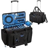Wigojoy Rolling Dj Cable Bag with Laptop and Microphone Pocket, Dj Bag for Equipment and Music Accessories with Detachable Dividers, Bottom Pad, Dj Gig Bags for Musicians, Professional, Travel, Blue