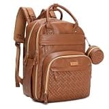 BabbleRoo Leather Diaper Bag Backpack - Baby Essentials Travel Baby Bag, Multi function, Water Resistant, with Changing Pad, Stroller Straps & Pacifier Case – Unisex, Natural Brown