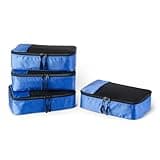 Amazon Essentials 4-Piece Packing Cubes Travel Accessories Set, Space-Saving Luggage Organizers with Double Zipper, Mesh Top, Small/Medium/Large/Slim, Blue (Previously Amazon Basics)