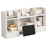 Wooden Bookcase for Computer Desk - 3-Tier Storage Hutch, Desktop Bookshelf with 5 Shelves for Office, Home, Dorm - Desktop Display Organizer Rack