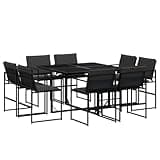 Kaorsrow 9 Piece Garden Dining Set, Black Patio Furniture with Rectangular Table and Foldable Textilene Chairs, Modern Outdoor Steel Dining Set for Backyard and Terrace