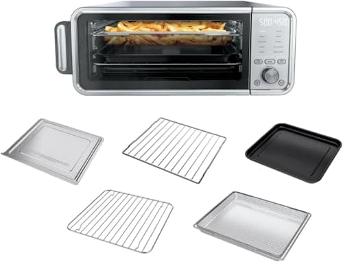 N FLIP 10-in-1 Digital Air Fryer Convection Toaster Oven, Space-Saving Flip-Up Design, 1800W Countertop Oven for Baking, Roasting, Broiling & Dehydrating, Stainless Steel