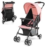 HONEY JOY Lightweight Stroller, Compact Travel Stroller for Airplane, Toddler Fold Pushchair w/Adjustable Canopy & Backrest, Storage Basket, Umbrella Stroller for Infants (Pink)