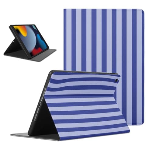 Mrtponk Cute Striped Tablet Case for iPad mini 4 2015 7.9", Aesthetic Trendy Retro Blue Stripe Pattern Chic Pretty Geometric Vertical Line Soft TPU Protective PU Leather Flip Holder Cases for Girl Boy
