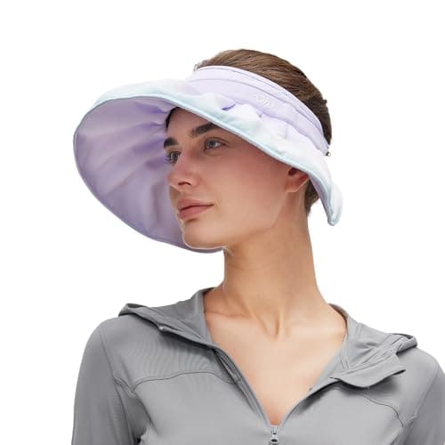Sun Visor for Women Wide Brim Foldable UPF 50+ Sun Hat UV Protection Beach Cap Roll Up Packable Ponytail Shell Hats SLH7M217T Purple