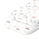 Joey + Joan Bassinet Fitted Sheets for Nestig Mini Crib, Graco Travel Lite Crib & Bassinets, Guava Bassinet 20x30 Inch – 100% Jersey Cotton Fitted Sheets – Farm Animals – 2 Pack