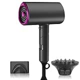 KnJuLee Hair Dryer 1200W Foldable, Fast Drying, 13m/s Strong Airflow, Cool Shot, Adjustable Heat & Speed, Overheat Protection, Dark Gray, Silver Gray & Purple (Dark Gray)