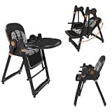 3-in-1 High Chair for Babies & Toddlers, Foldable Baby High Chair with Rocking Mode, Wheels, Convertible Baby with Adjustable Height, Backrest, PU Cushion, 5-Point Harness, Black