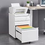 KJUUJE 3 Drawer Mobile Metal File Cabinet, Filling Cabinets with Lock, Office Storage File Cabinet with Wheels Under Desk
