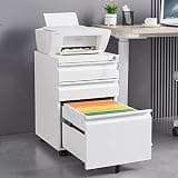 KJUUJE 3 Drawer Mobile Metal File Cabinet, Filling Cabinets with Lock, Office Storage File Cabinet with Wheels Under Desk