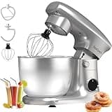 SeaSpark Stand Mixer, 3 in 1 Stand Mixer, 5.5Qt Electric Mixer, Mixer with Stainless Dough Hook, Wire Whip & Beater, Food Mixer for Baking, Cake and Most Home Cooks, Silver