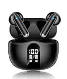 XIAOWTEK Wireless Earbuds, 2026 Bluetooth 5.4 Headphones Bass Stereo Ear Buds with Noise Cancelling Mic, LED Display in Ear Earphones 50H Playtime Ear Buds, IP7 Waterproof for Laptop Pad Phones Black