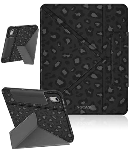 Ingcase for iPad(A16)(11th)/ iPad(10th) Case - Trifold & Y Stand for Women Cute Girly Design with Build - in Pencil Holder and Auto Sleep/Wake Cover for Apple Tablet, Leopard-Print