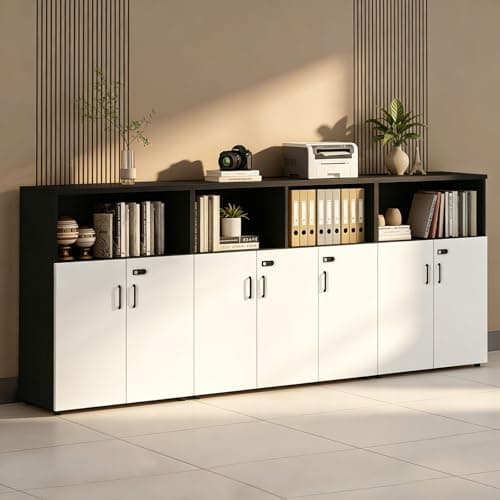 HSHBDDM File Cabinet with Password Lock, Wood Lateral Filing Cabinet for Letter/A4 Files, 3 Drawer with Door, Printer Stand with Open Shelves for Home Office